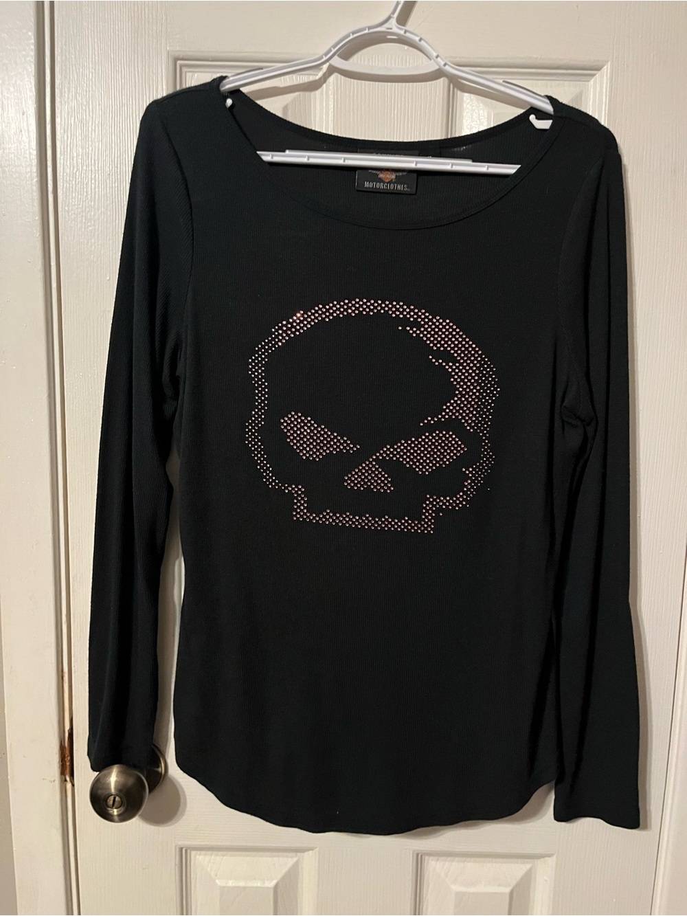 Harley-Davidson Black Long Sleeve Top with Pink Rhinestone Skull